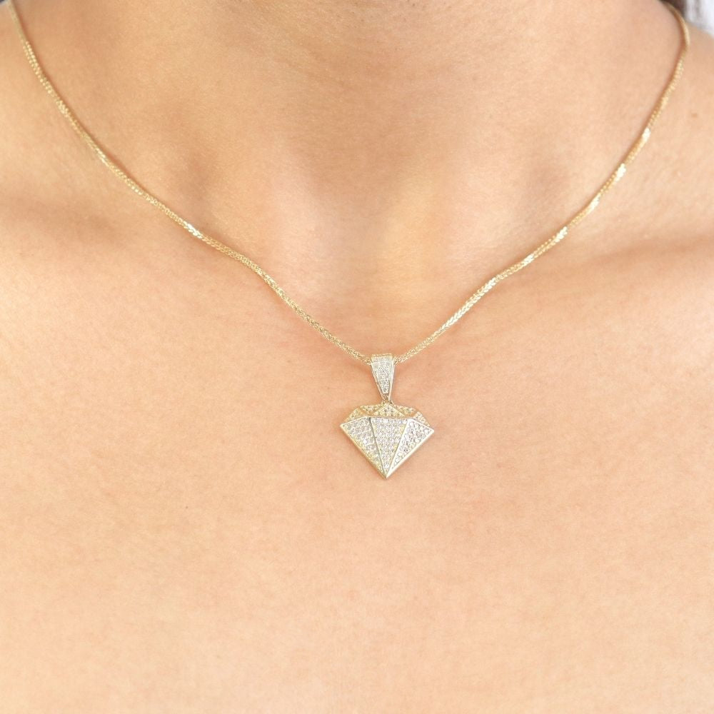 Dije de Oro 14k Hueco en Forma de Diamante Incrustado de Zirconias Brillantes mod. 8040