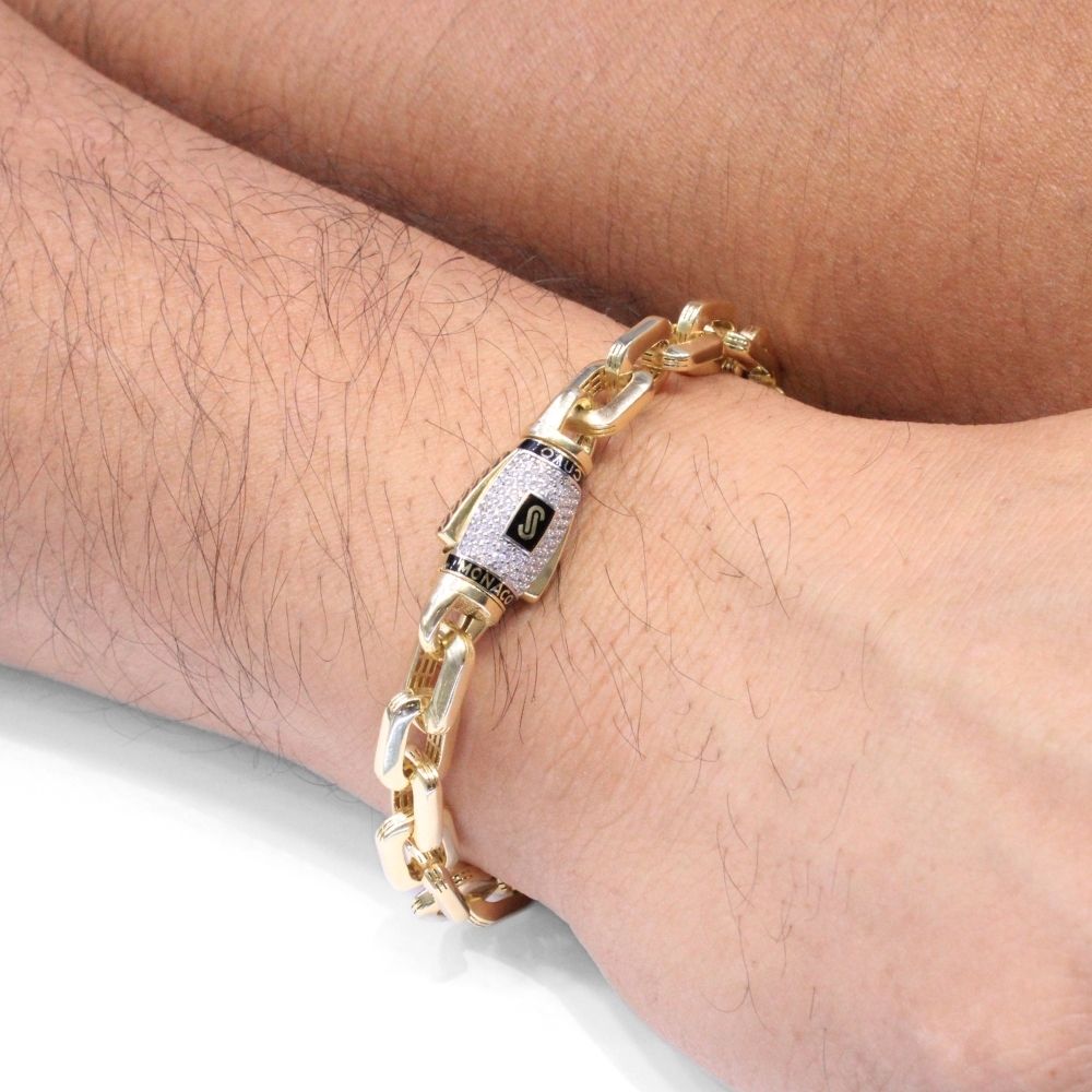 Pulsera Mónaco Chain 14k Modelo Cavo Plain Hueco con Broche Pavé mod. 8688
