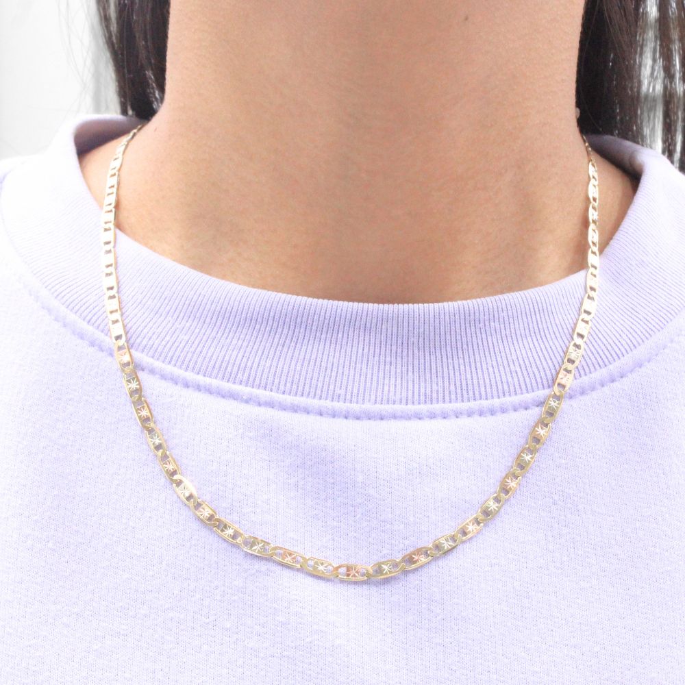 Cadena de Oro 14k Tejido Navaja con Diamantado Estrella mod. 8878