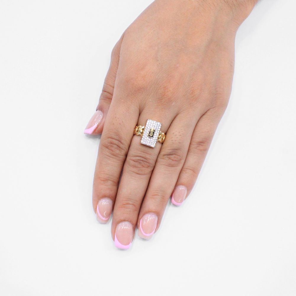 Anillo de Oro 14k Hueco de Diseño Classic Plain con Enlace Pavé mod. 9174