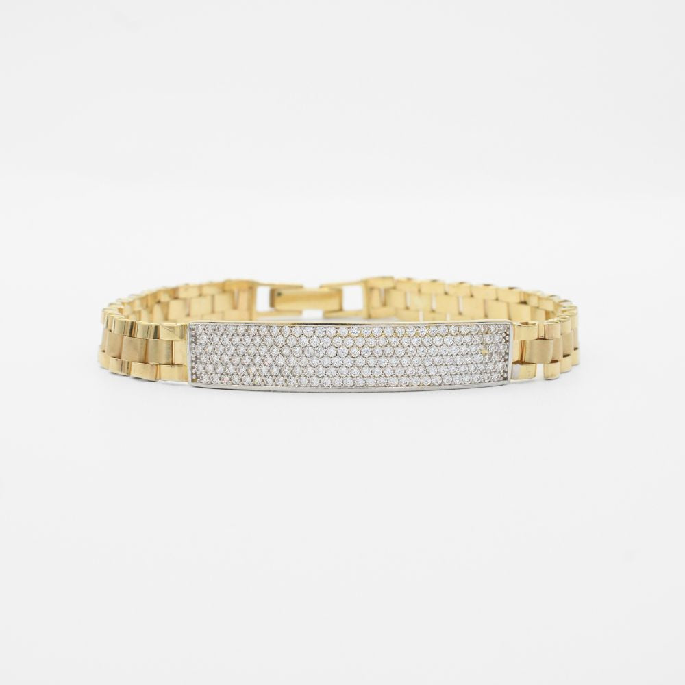 Pulsera de Oro 14k Tejido Hueco de Ensamblado con Placa  mod. 9921