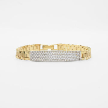 Pulsera de Oro 14k Tejido Hueco de Ensamblado con Placa  mod. 9921