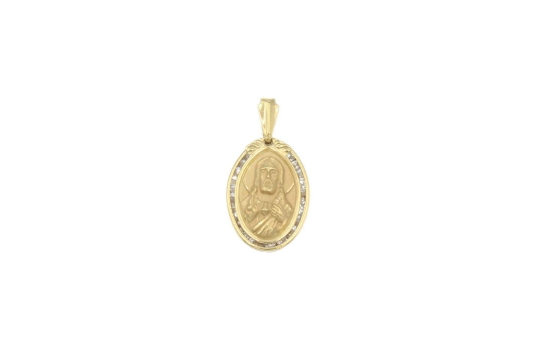 Medalla de Oro 14k Sagrado Corazón de Forma Oval con Zirconias mod. 6275