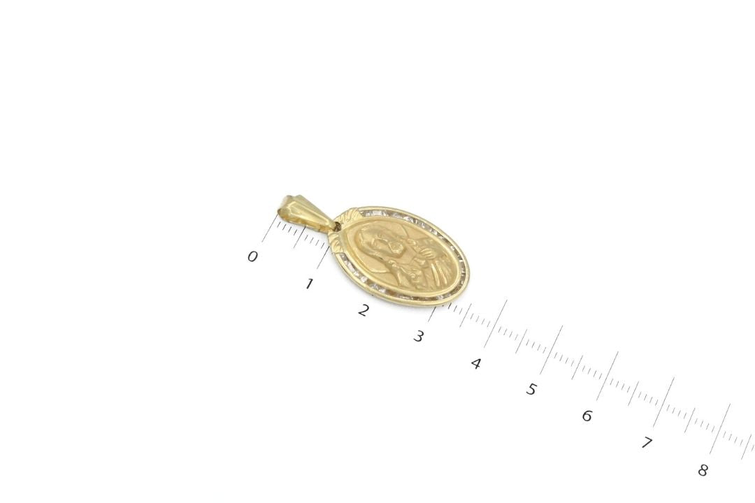 Medalla de Oro 14k Sagrado Corazón de Forma Oval con Zirconias mod. 6275