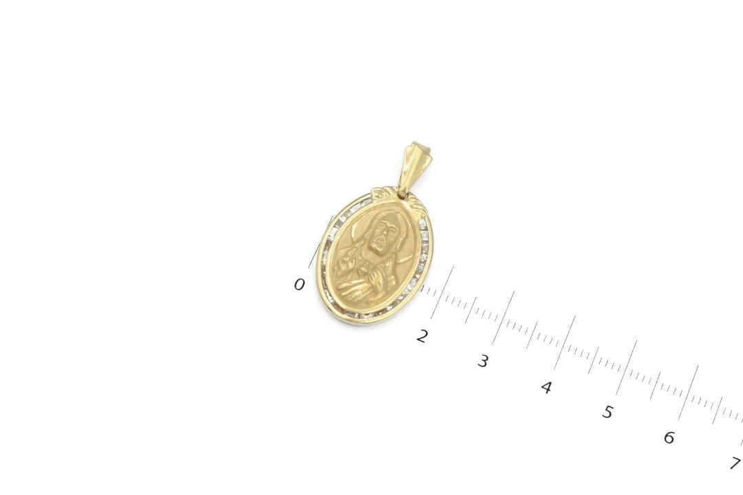 Medalla de Oro 14k Sagrado Corazón de Forma Oval con Zirconias mod. 6275