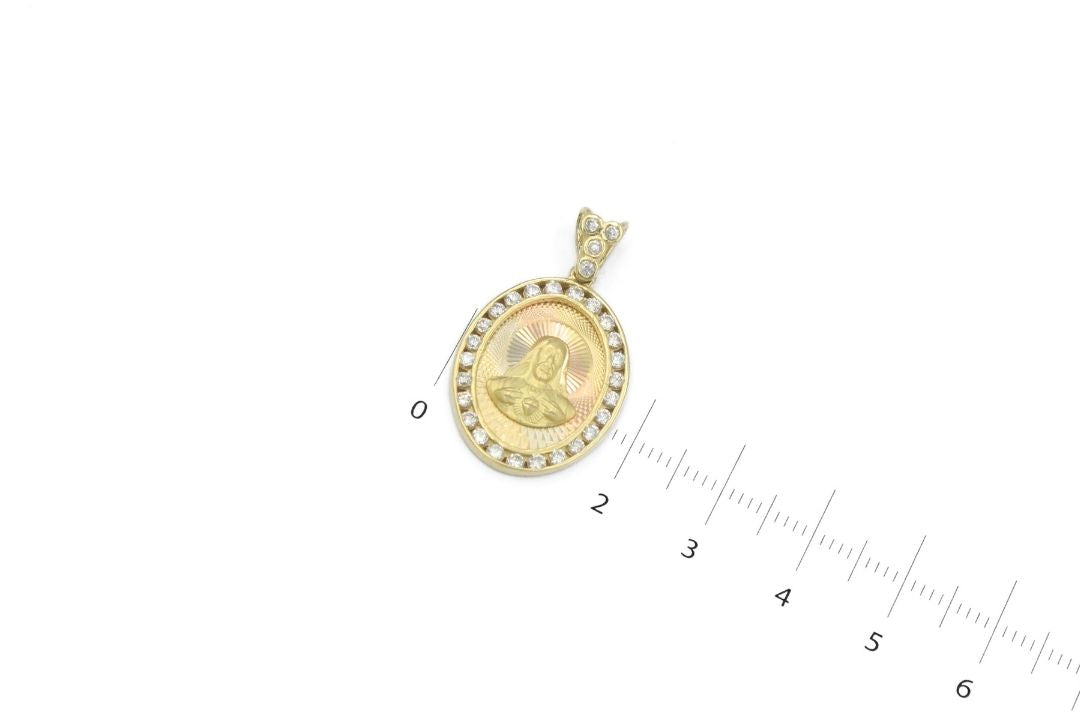 Medalla de Oro 14k Sagrado Corazón con Bisel de Zirconias mod. 6278