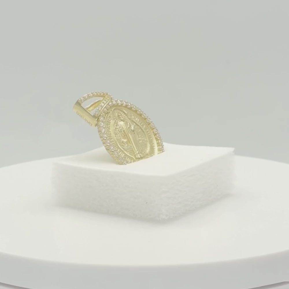 Medalla de Oro 14k San Judas con Bisel de Zirconias y Diamantado Fino mod. 9873