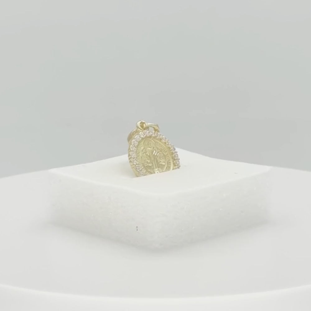 Medalla de Oro 14k San Judas Incrustado con Zirconias y Detallado con Diamantado mod. 9874