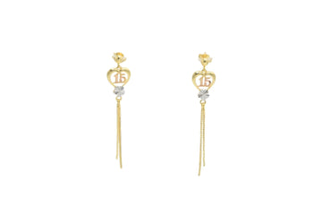 Arete Largo de XV Años con Corazón y Flor mod. 5515