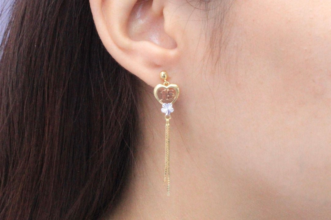 Arete Largo de XV Años con Corazón y Flor mod. 5515