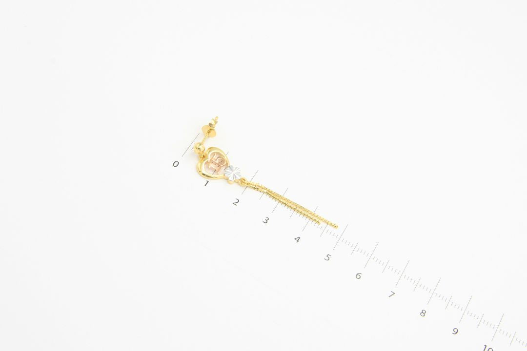 Arete Largo de XV Años con Corazón y Flor mod. 5515