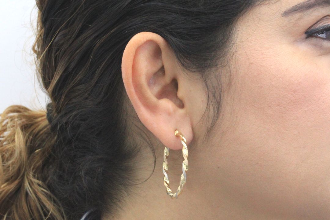 Arracada de Oro 14k Hueca de Diseño Torzal Florentino mod. 4691