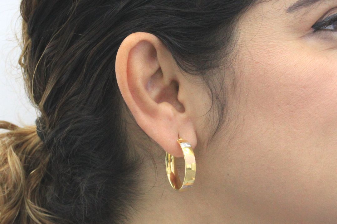 Arracada de Oro 14k Inflada con Diseño de Oro Florentino mod. 4693