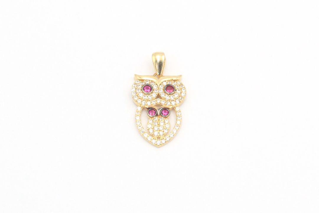 Dije de Oro 14k Búho con Piedras Rojas mod. 4050