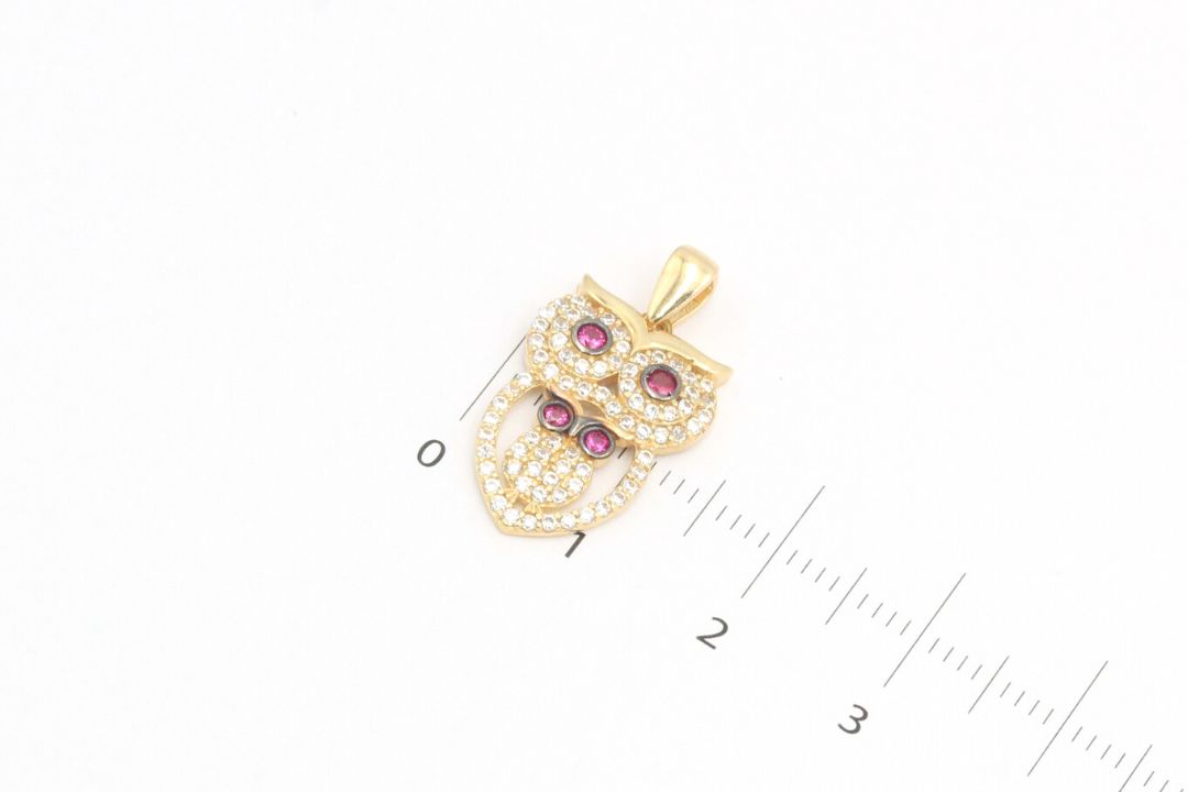 Dije de Oro 14k Búho con Piedras Rojas mod. 4050