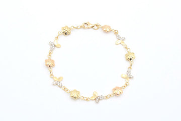 Pulsera de Oro 14k Diseño Primavera con Eslabones Finos y Huecos con Zirconias mod. 3898