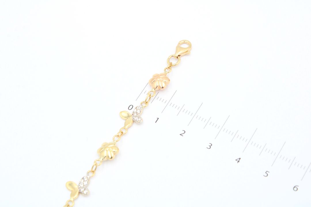 Pulsera de Oro 14k Diseño Primavera con Eslabones Finos y Huecos con Zirconias mod. 3898