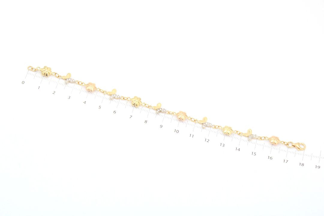 Pulsera de Oro 14k Diseño Primavera con Eslabones Finos y Huecos con Zirconias mod. 3898