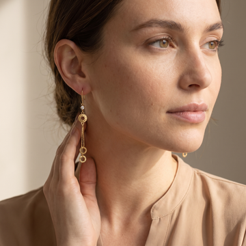 Arete Largo de Oro 14k Aros Brillantes con Zirconias mod. 11234