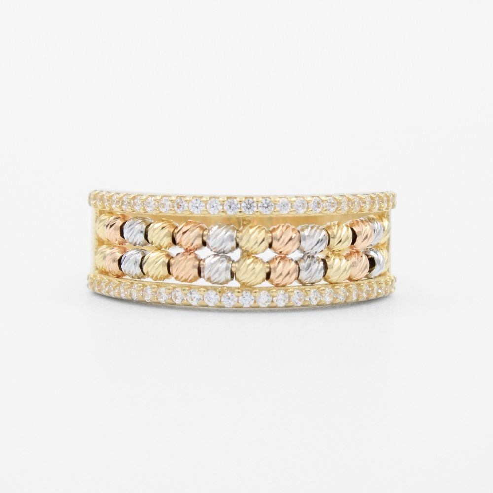 Anillo de Oro 14k con Cuentas de Esferas Diamantadas e Incrustación de Zirconias mod. 9604