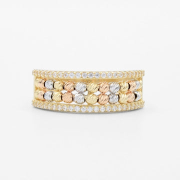 Anillo de Oro 14k con Cuentas de Esferas Diamantadas e Incrustación de Zirconias mod. 9604