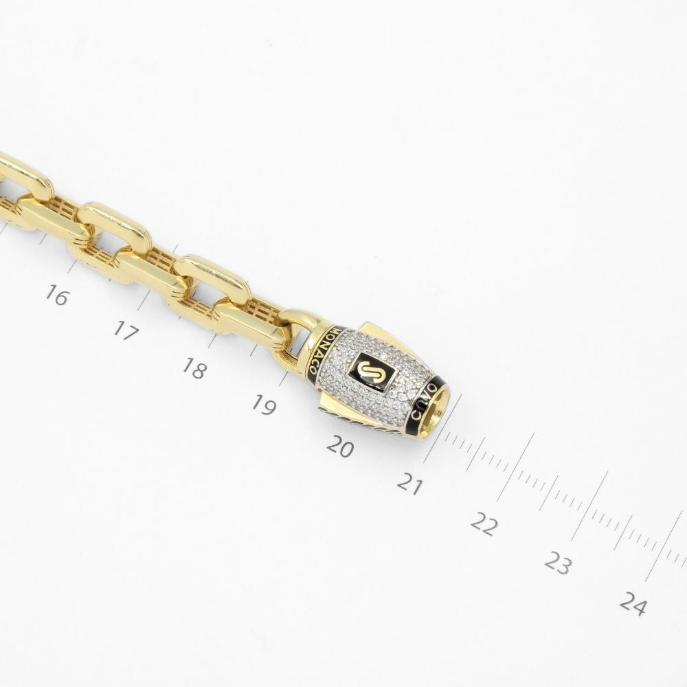 Pulsera Mónaco Chain 14k Modelo Cavo Plain Hueco con Broche Pavé mod. 8688