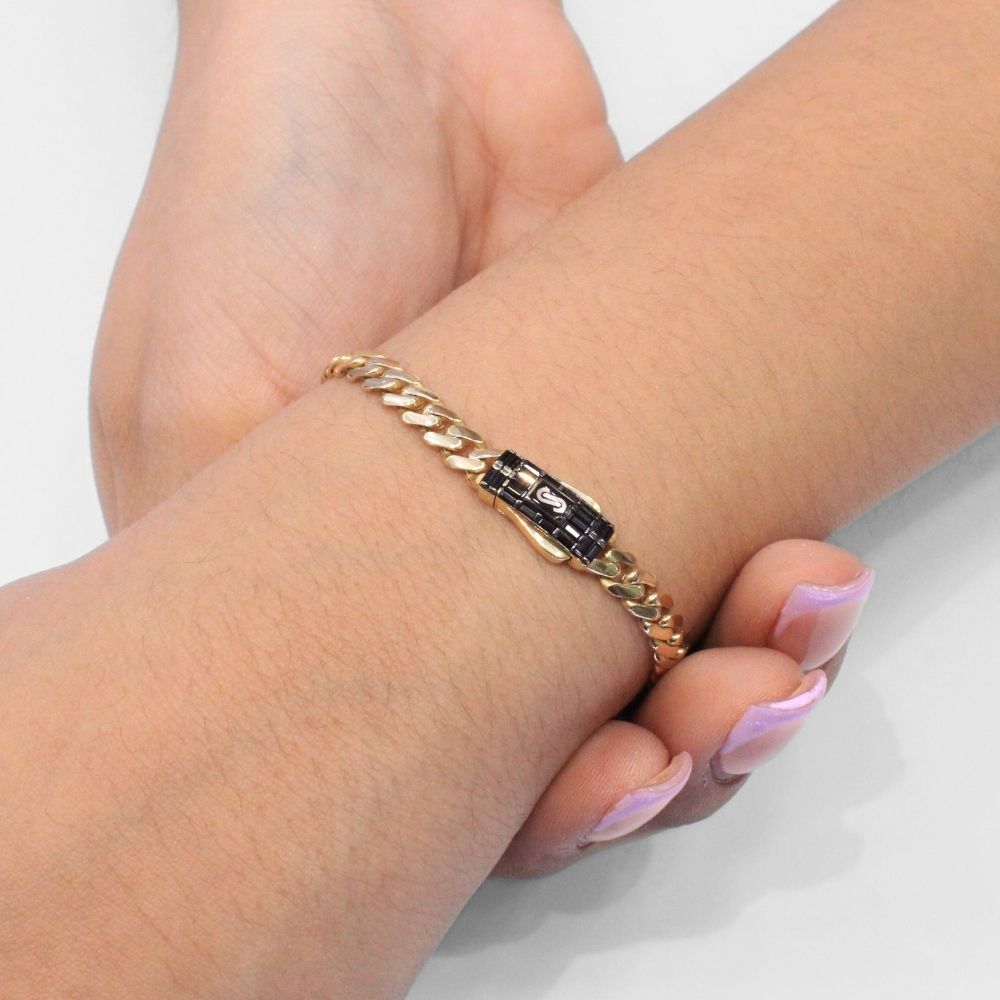 Pulsera Mónaco Chain 14k Modelo Classic Plain de Broche Baguette con Incrustación Swarovski Oscuro mod. 9686