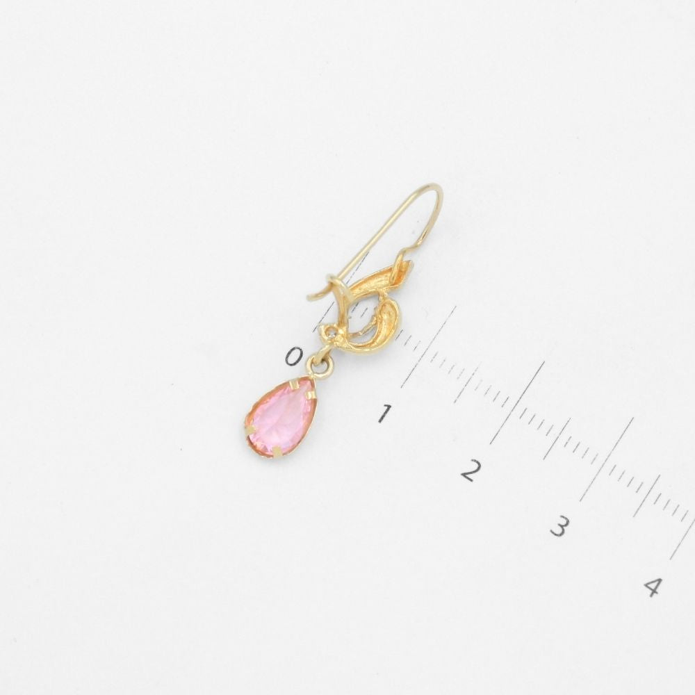 Arete con Broche Arillo de Oro 14k Estilo Largo Elegante con Zirconia Color Rosa Limonade mod. 9768