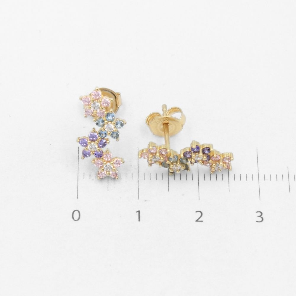 Arete de Oro 14k Flores Incrustadas de Zirconias Brillantes mod. 8625
