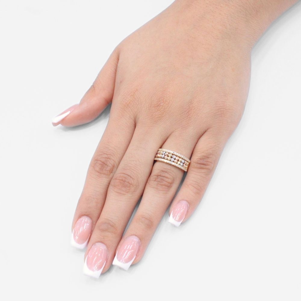 Anillo de Oro 14k con Cuentas de Esferas Diamantadas e Incrustación de Zirconias mod. 9604