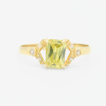 Anillo de Oro 14k con Diseño de V Incrustado de Zirconia en Color Verde Lima mod. 9215