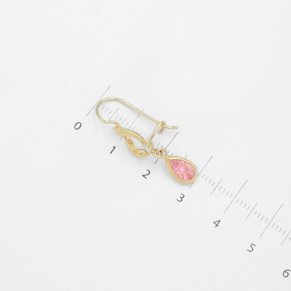 Arete con Broche Arillo de Oro 14k Estilo Largo Elegante con Zirconia Color Rosa Limonade mod. 9768