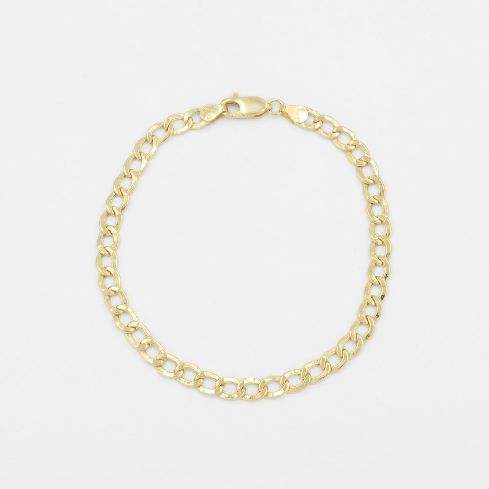 Pulsera Eslabón de Oro 14k Tejido Barbado Hueco y Fino mod. 8827