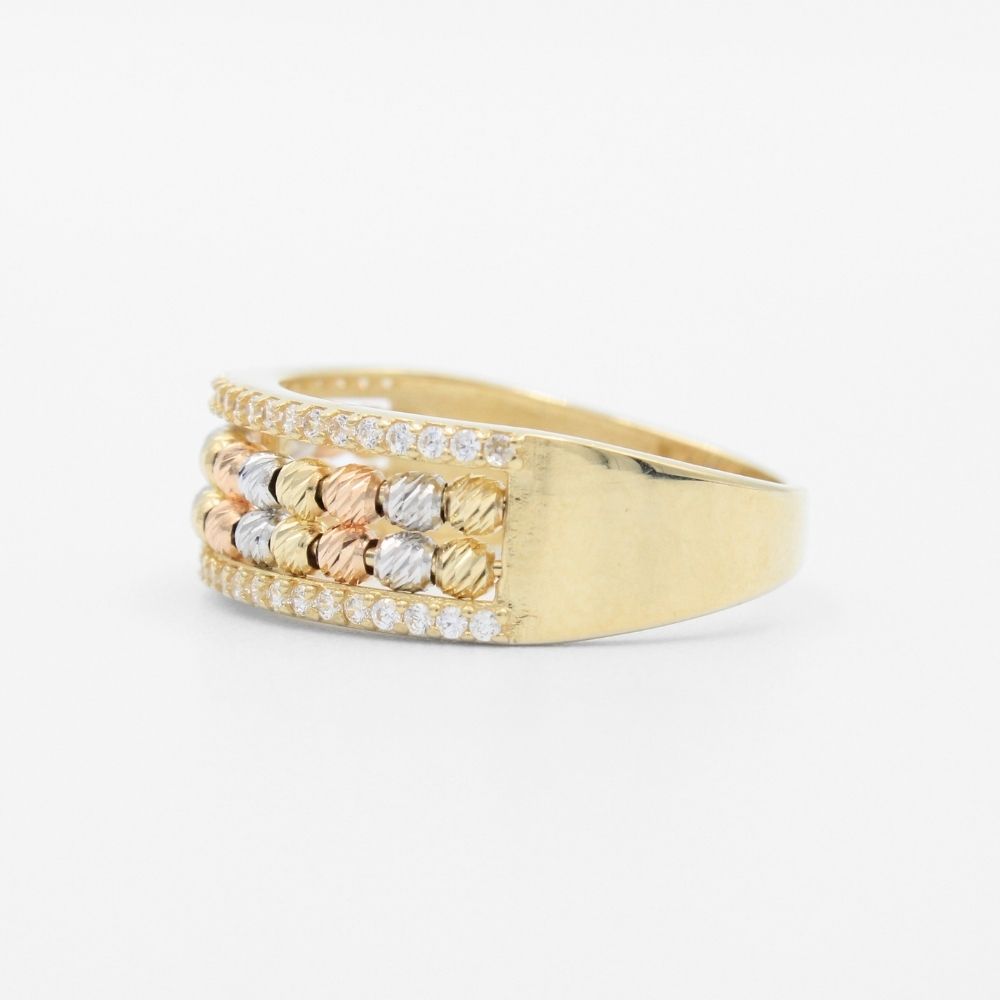 Anillo de Oro 14k con Cuentas de Esferas Diamantadas e Incrustación de Zirconias mod. 9604