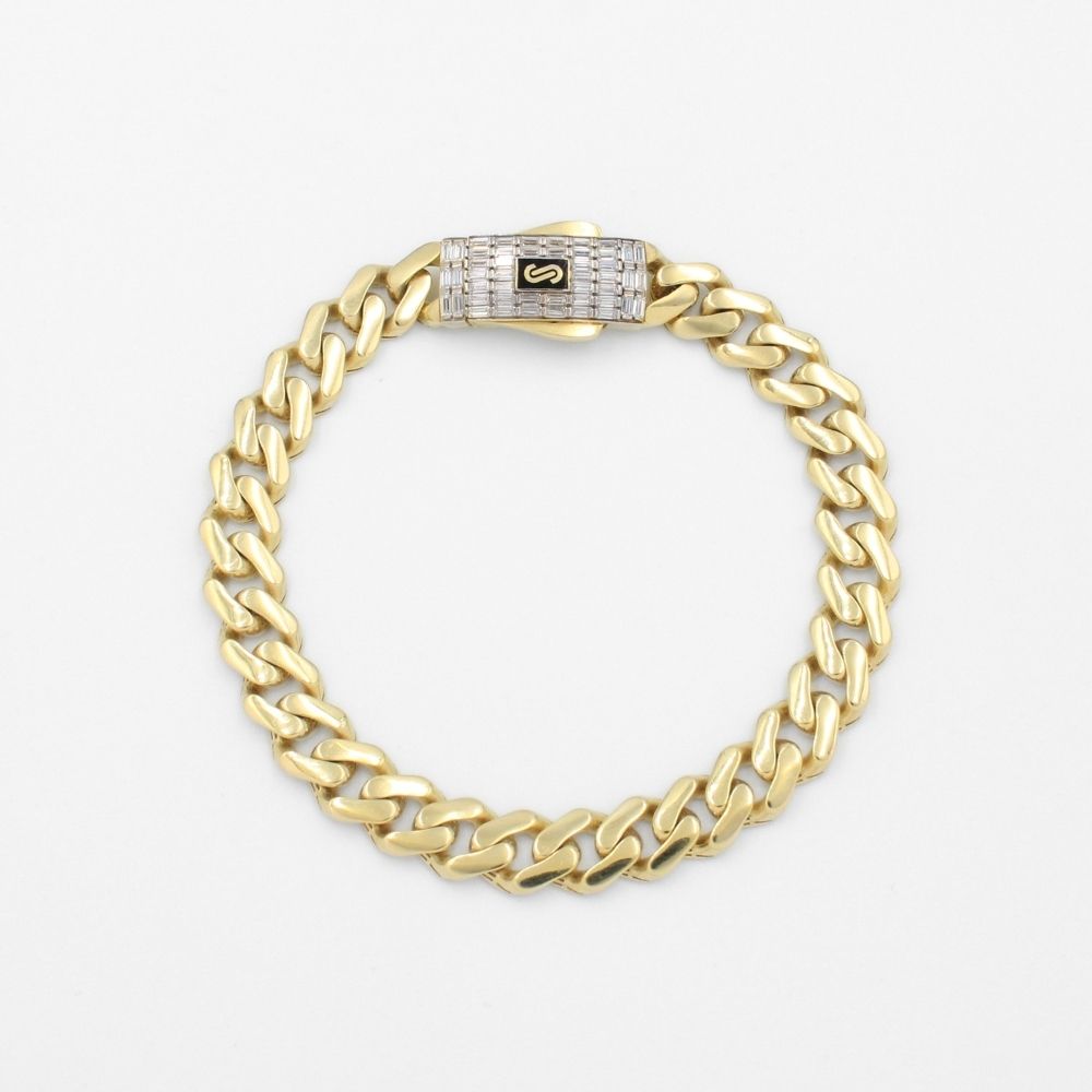 Pulsera Mónaco Chain 14k Modelo Classic Plain de Broche Baguette con Incrustación Swarovski mod. 9685