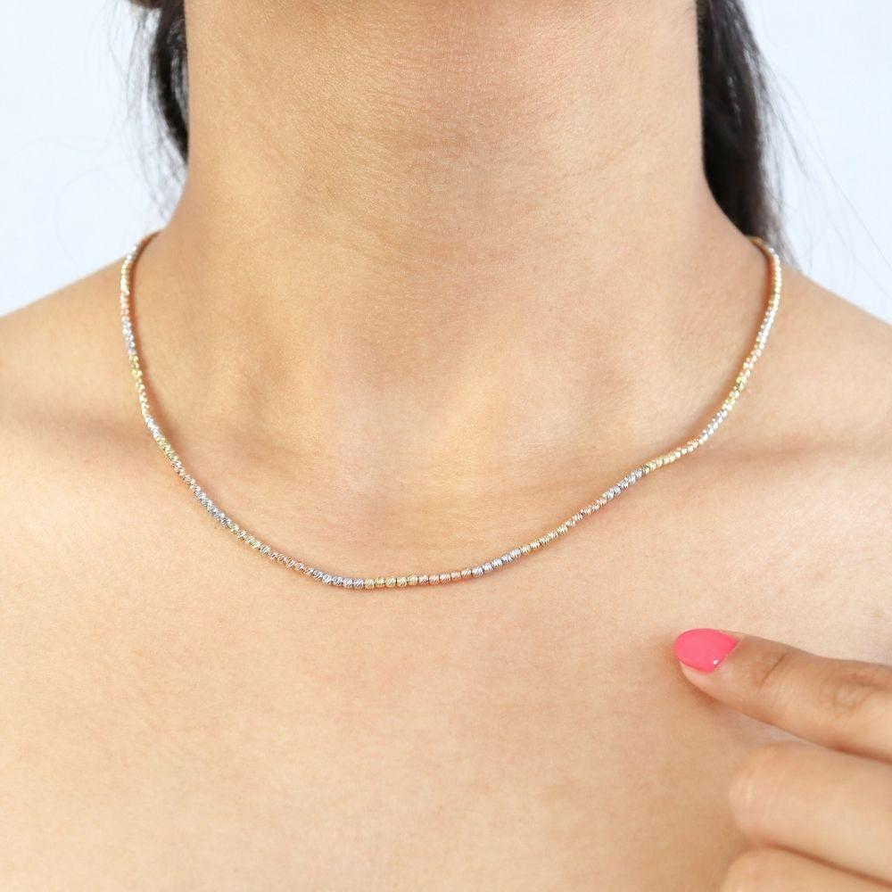 Cadena de Oro 14k Tejido de Esferas Diamantadas Huecas mod. 8129