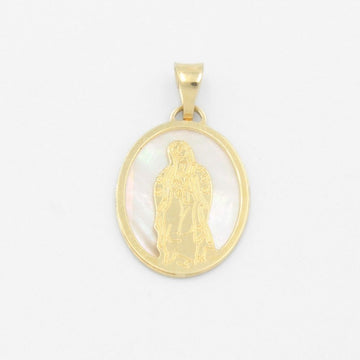 Medalla de Oro 14k con Virgen Guadalupe Incrustada en Madre Perla mod. 9539