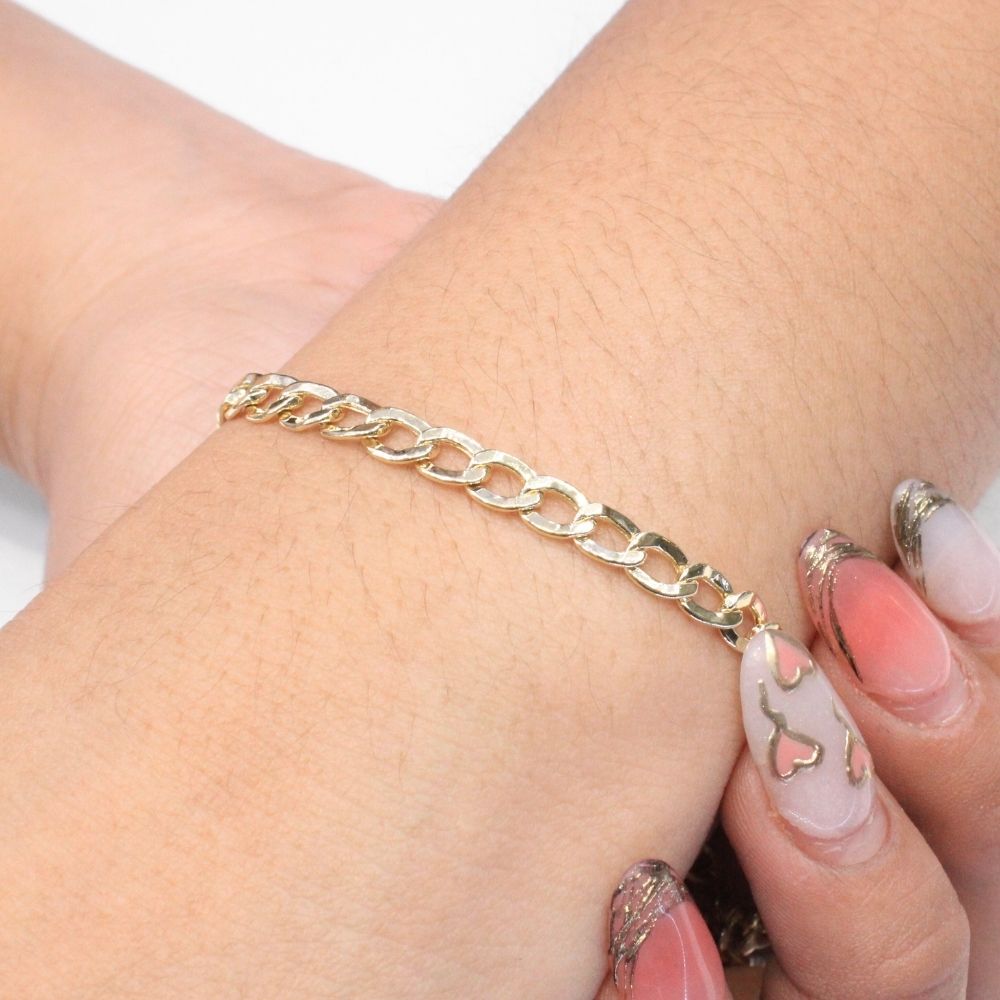 Pulsera Eslabón de Oro 14k Tejido Barbado Hueco y Fino mod. 8827