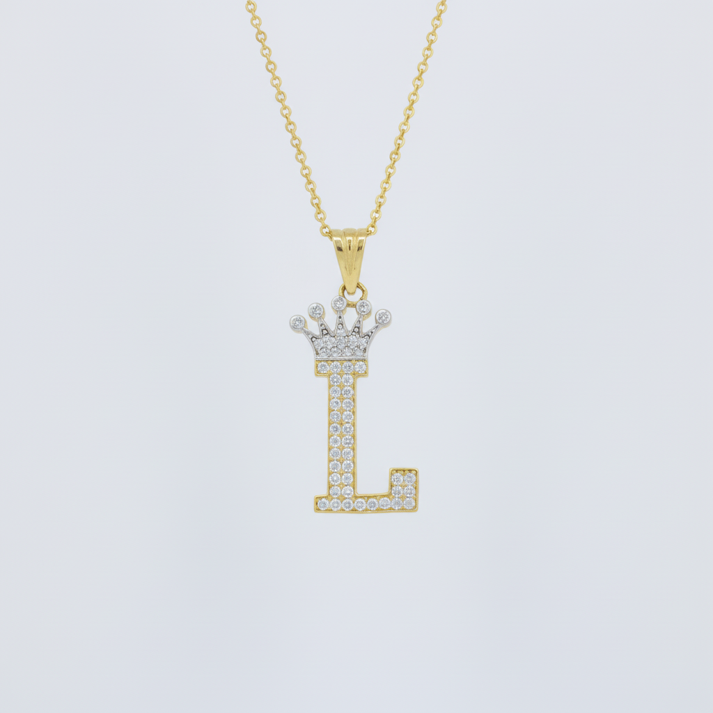 Dije de Oro 14k con Diseño de Inicial L Incrustada con Zirconias mod. 10105