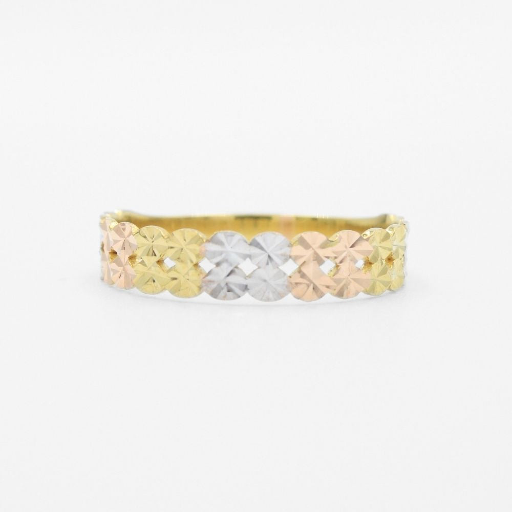 Anillo de Oro 14k Florentino con Doble Línea de Hojas Diamantadas mod. 9605