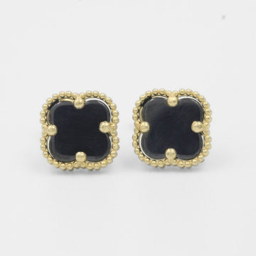 Arete de Oro 14k Trébol de Ónix con Bisel Brillante mod. 7742