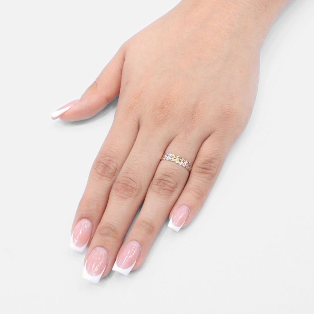 Anillo de Oro 14k Florentino con Doble Línea de Hojas Diamantadas mod. 9605