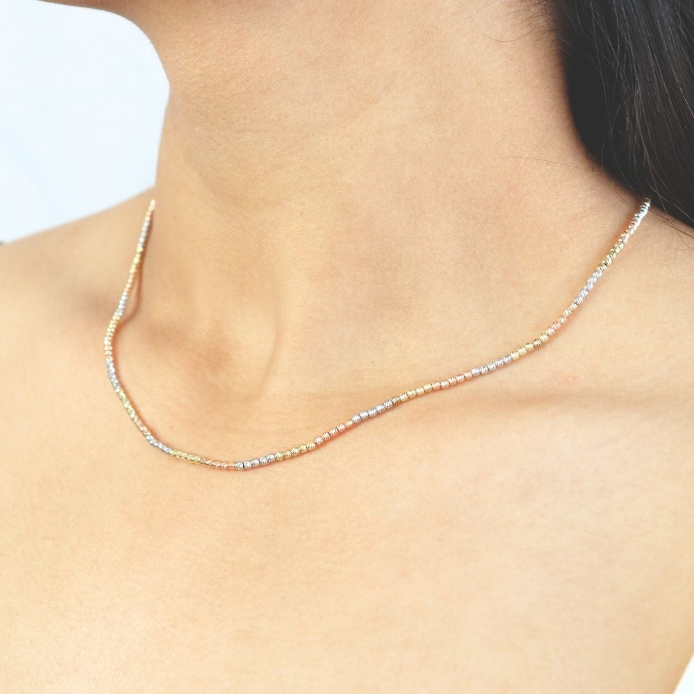 Cadena de Oro 14k Tejido de Esferas Diamantadas Huecas mod. 8129