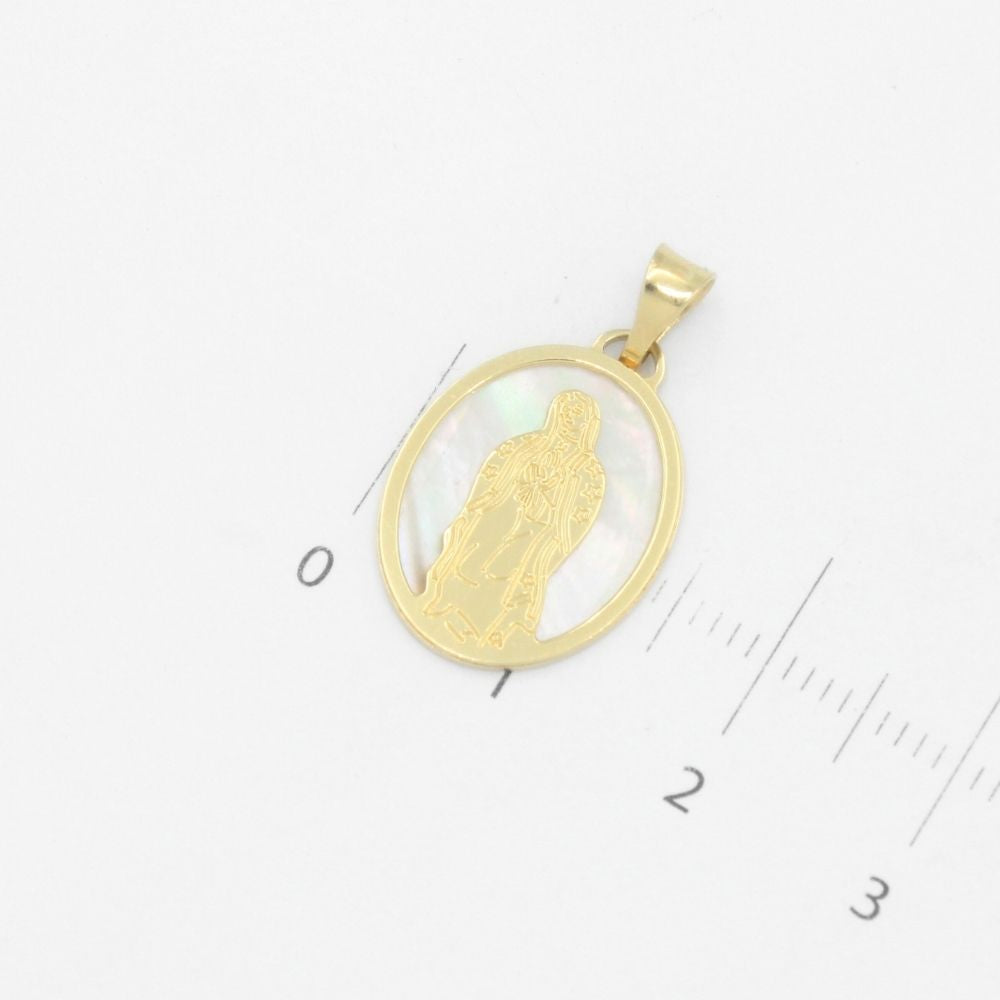 Medalla de Oro 14k con Virgen Guadalupe Incrustada en Madre Perla mod. 9539