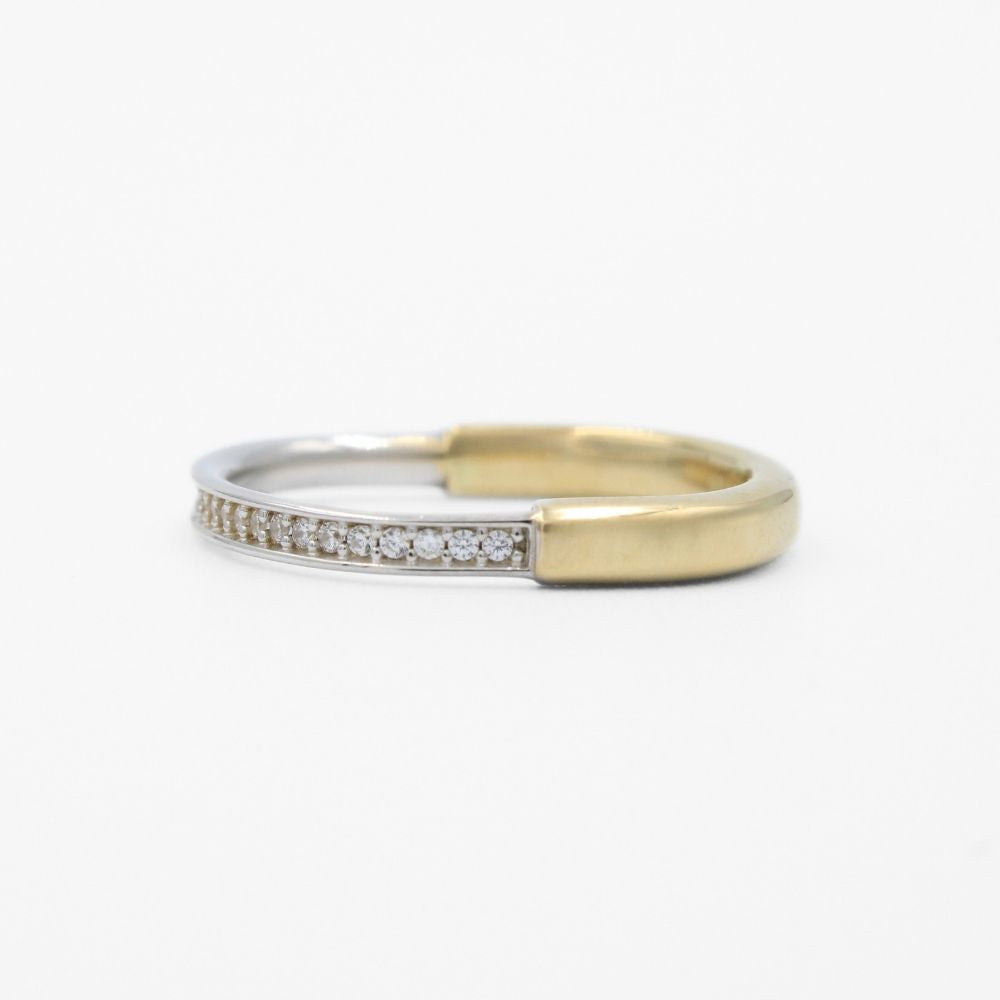 Anillo de Oro 14k con Diseño Dual Brillante e Incrustado de Zirconias Finas mod. 9757