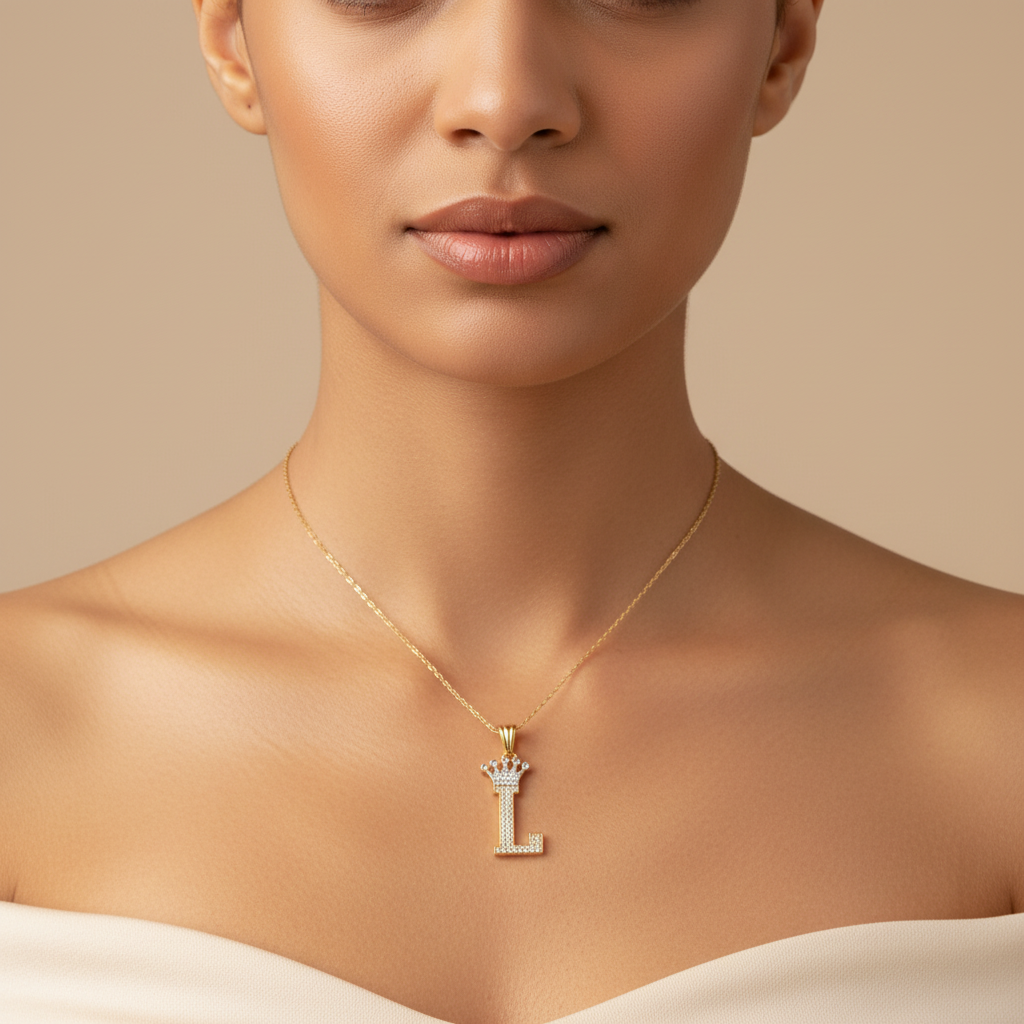 Dije de Oro 14k con Diseño de Inicial L Incrustada con Zirconias mod. 10105