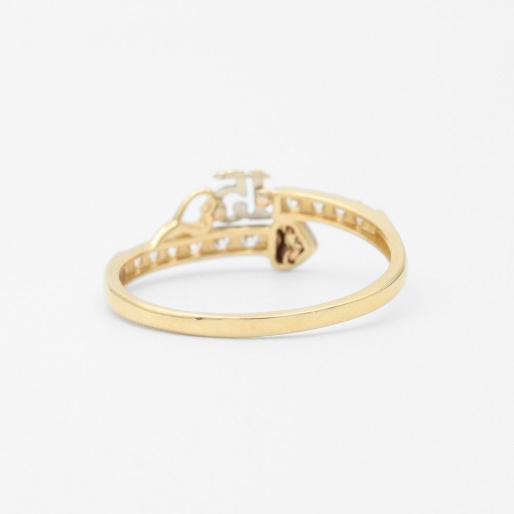Anillo XV Años de Oro 14k Diseño Cruzado con Corazón Brillante y Zirconias Finas mod. 9399
