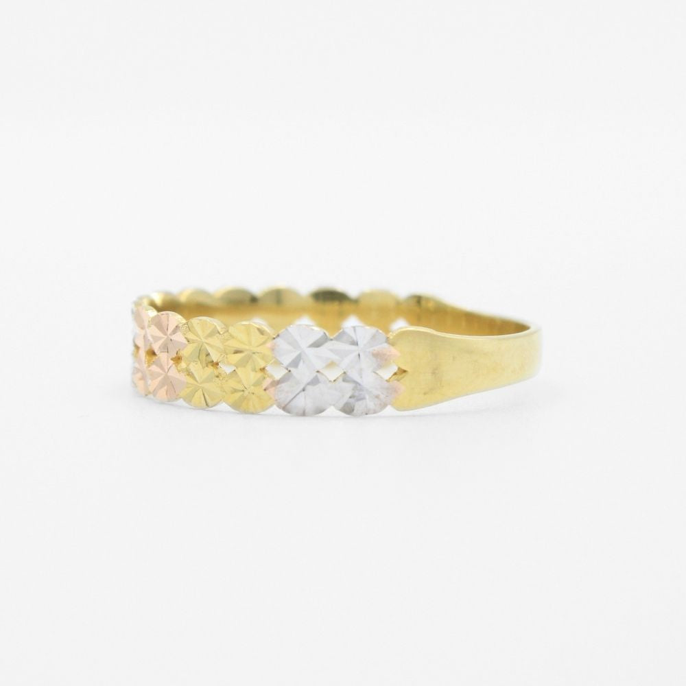 Anillo de Oro 14k Florentino con Doble Línea de Hojas Diamantadas mod. 9605