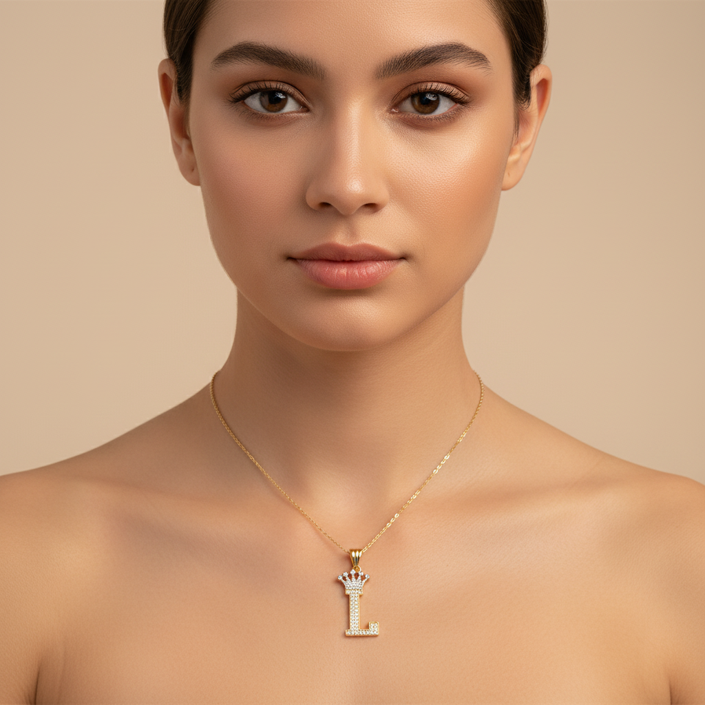 Dije de Oro 14k con Diseño de Inicial L Incrustada con Zirconias mod. 10105
