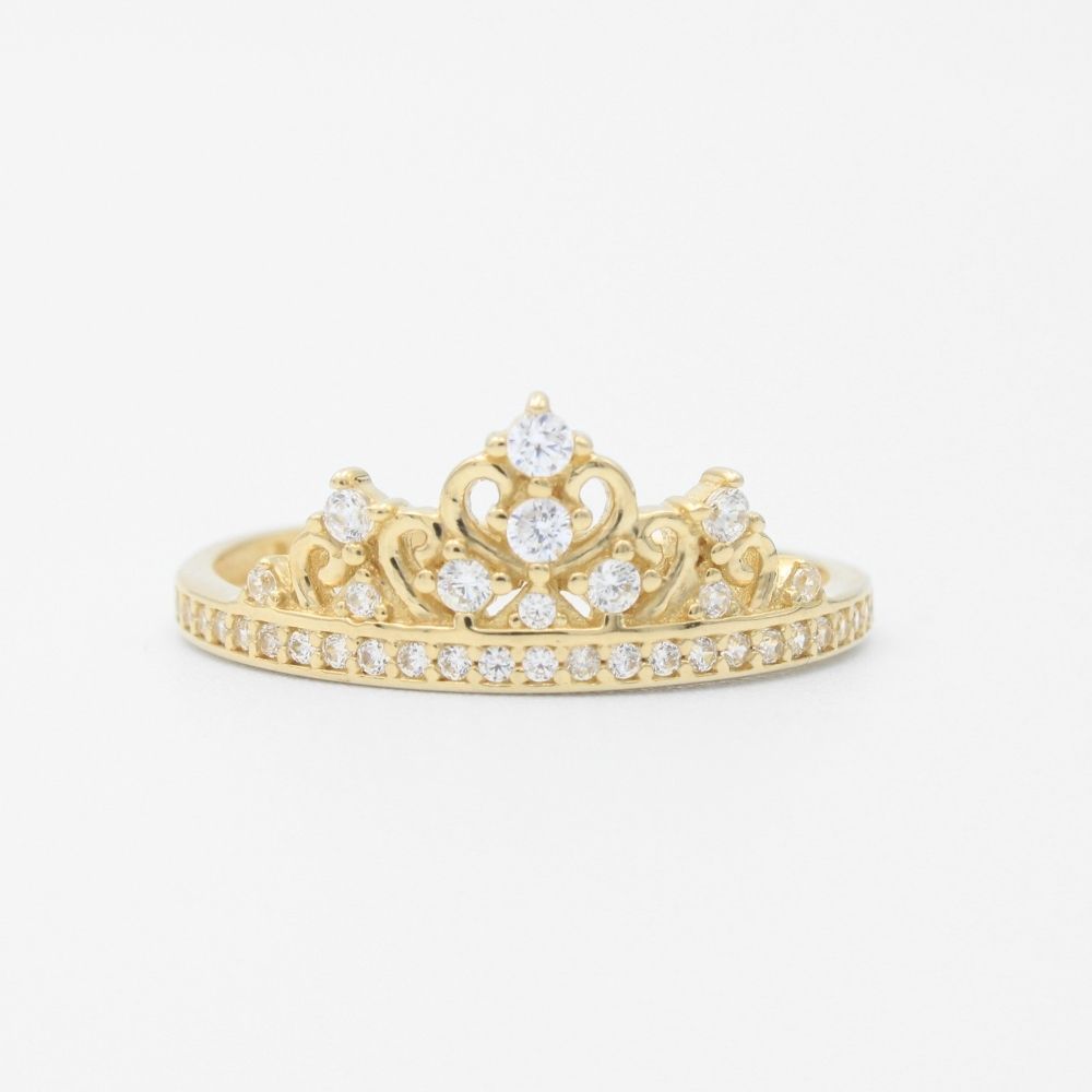Anillo XV Años de Oro 14k Corona Fina y Elegante con Incrustación de Zirconias Finas mod. 9400